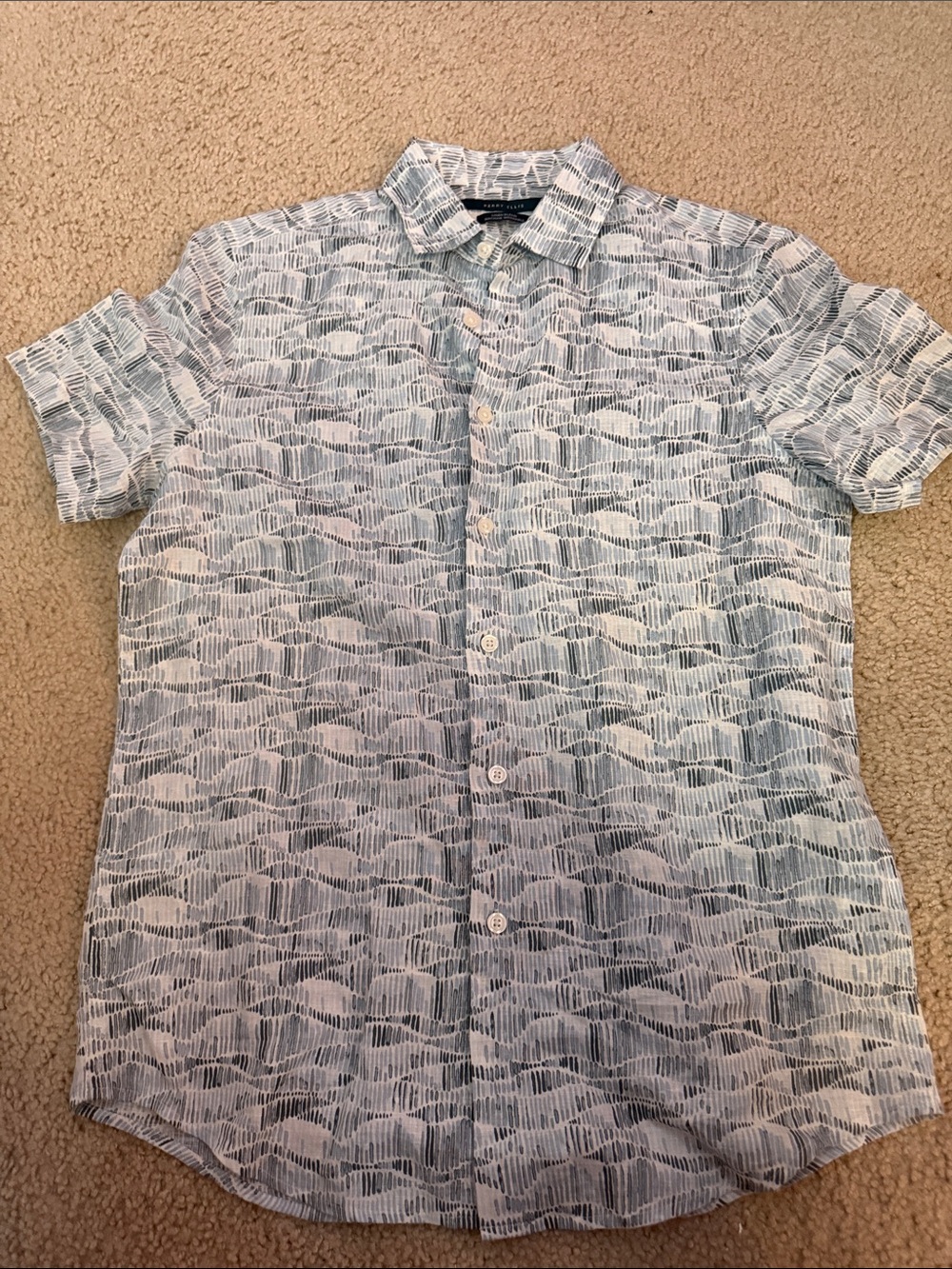 Perry Ellis Light Blue Patterned Short-Sleeve Button-Down Shirt
